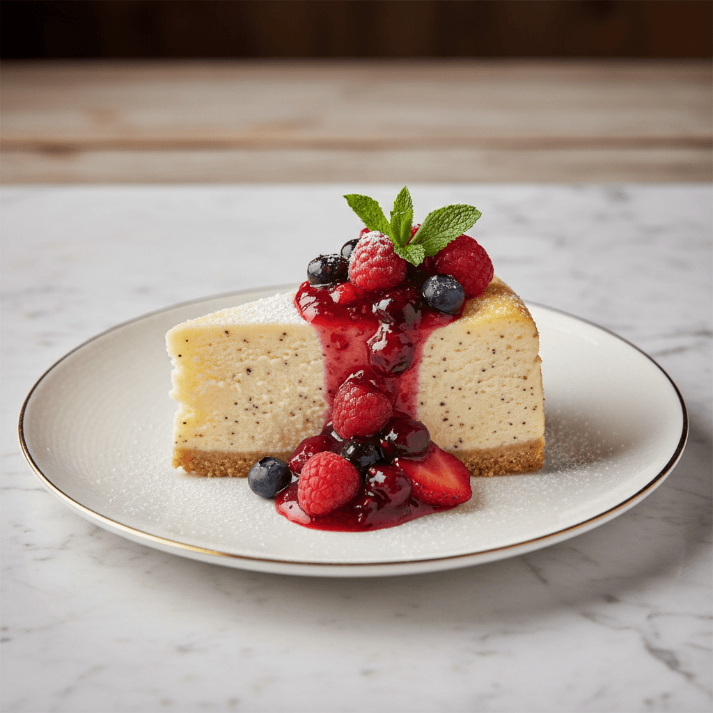 New York Cheesecake — Vanilla bean, berry compote
