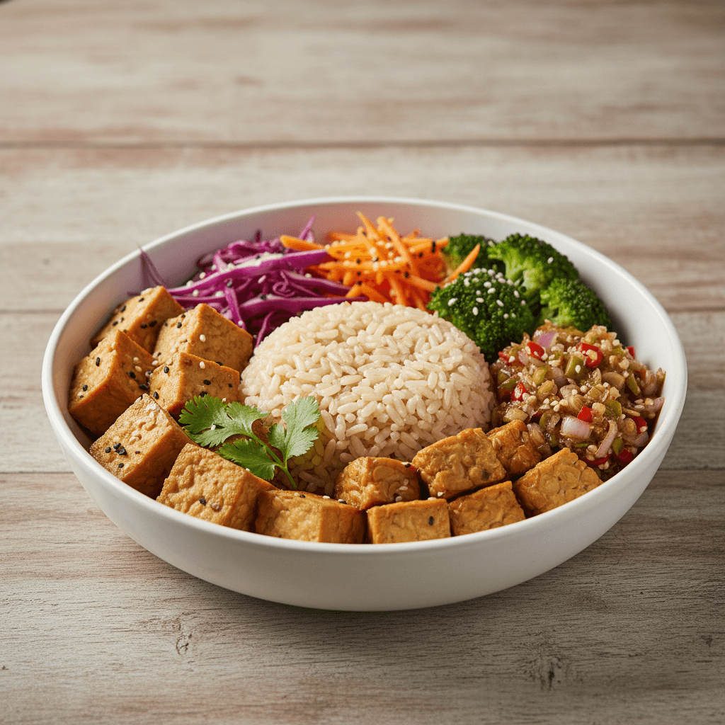 Veggie Bowl — Brown rice, tofu, tempeh, sambal matah