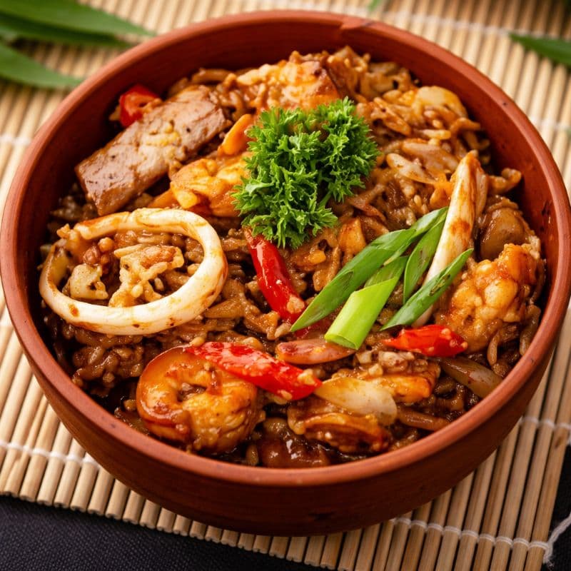Wok Tom Yum Rice — Stir-fried rice with shrimps, mushroom, and a rich Tom Yum sauce blended with creamy coconut milk