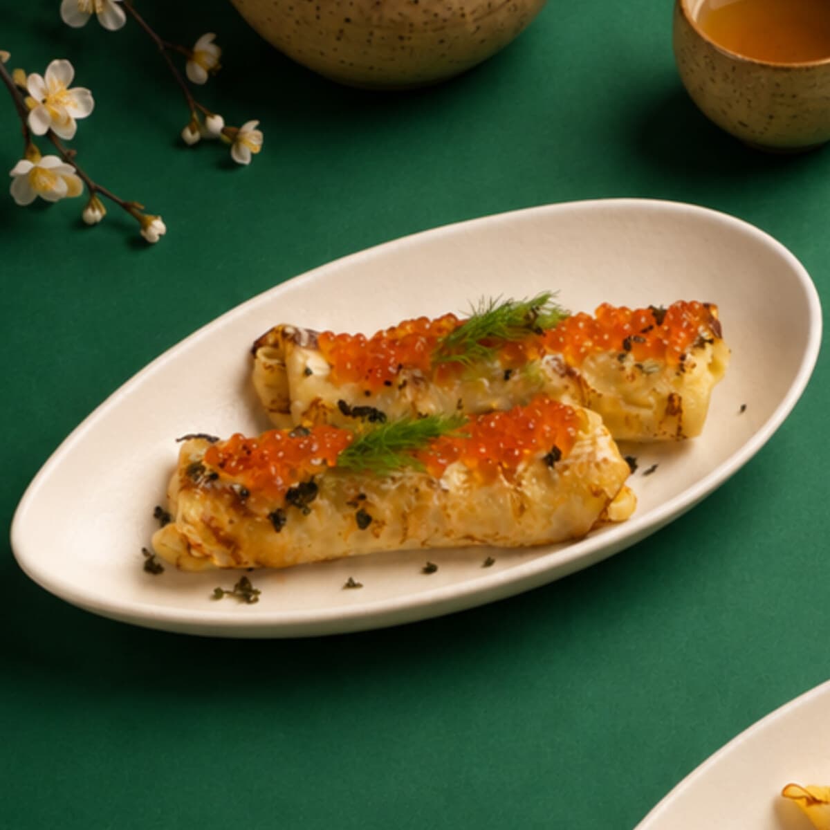 Milk Oolong Crepes with Cured Salmon