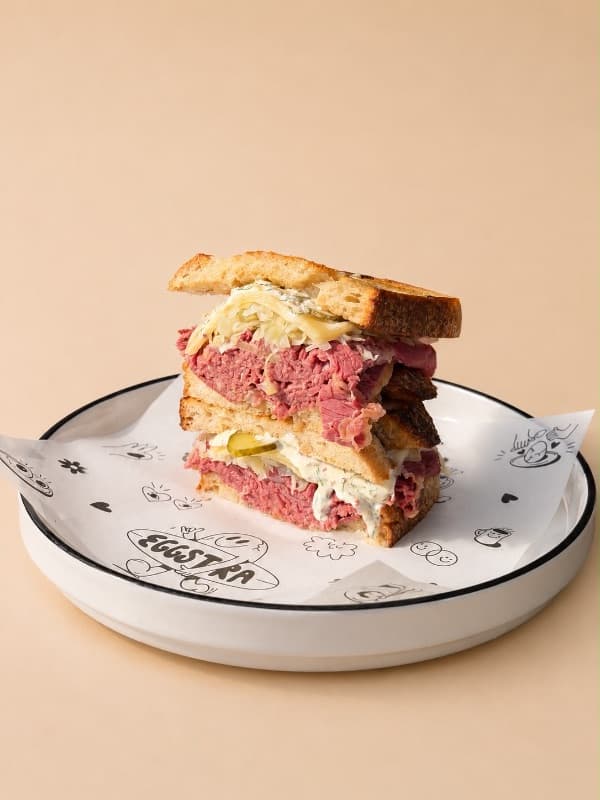 BEEF PASTRAMI SANDWICH — Some sandwiches are made in minutes. This one takes two weeks.
Our beef pastrami is made entirely i