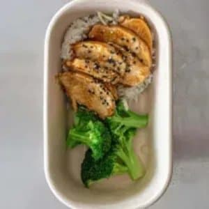 Chicken Teriyaki Kids Bowl — 100g chicken breast, 100g white rice + choice of broccoli or sweet potato + teriyaki sauce