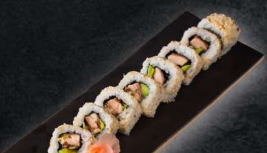 Chicken Teriyaki Roll — Rice, nori, sesame seeds, chicken teriyaki, avocado, cucumber