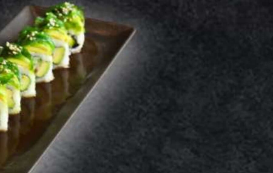 Sea Forest Roll — Rice, nori, sesame seeds, tuna, cream cheese, avocado, cucumber, crunchy, avocado topping, cuka waka