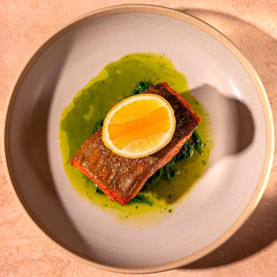 Baked Salmon with Sauteed Spinach
